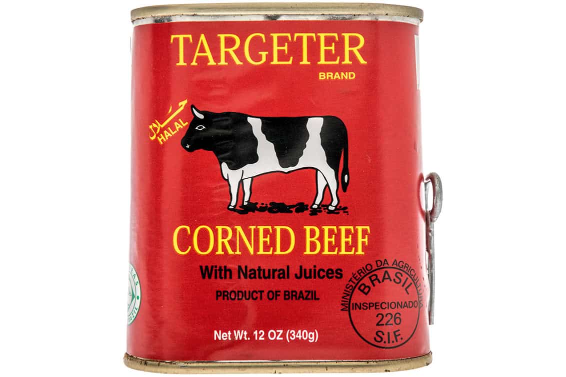 Winneconne, WI - 24 July 2020: A package of Halal Targeter corned beef on an isolated background
