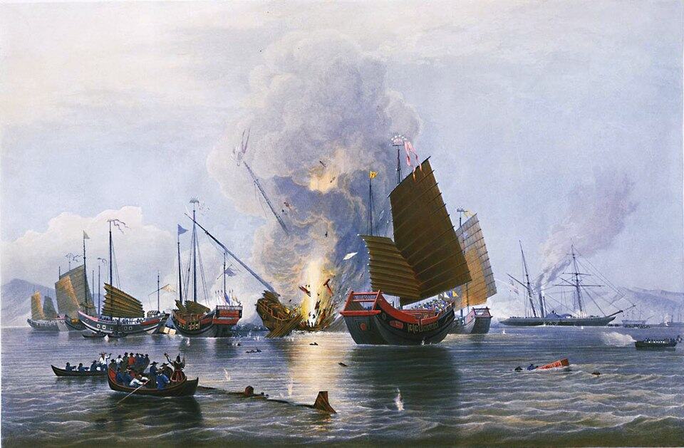 Destroying_Chinese_war_junks_by_E._Duncan_1843